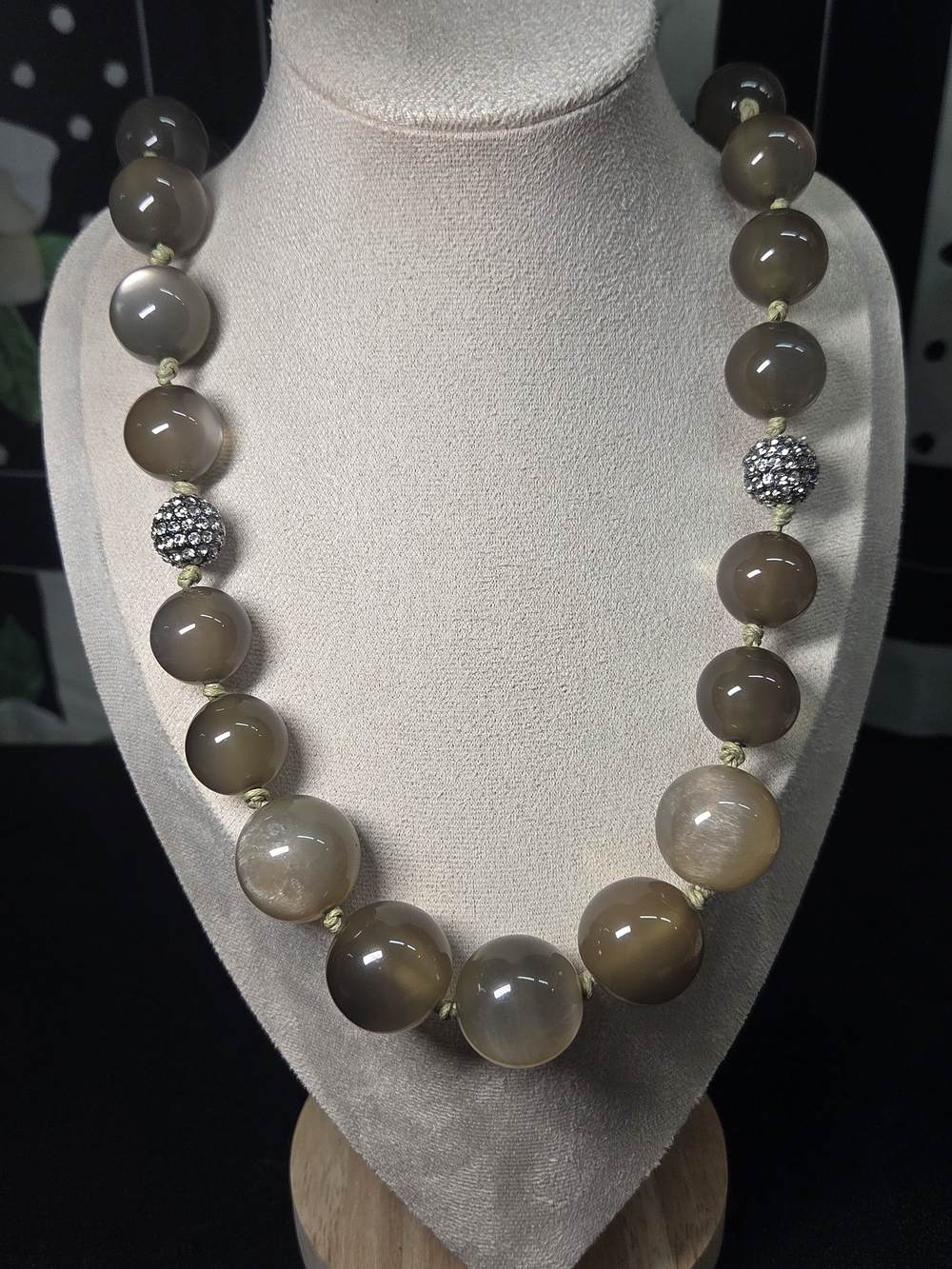 Talbots Taupe Agate Bead Necklace with Pave Accent